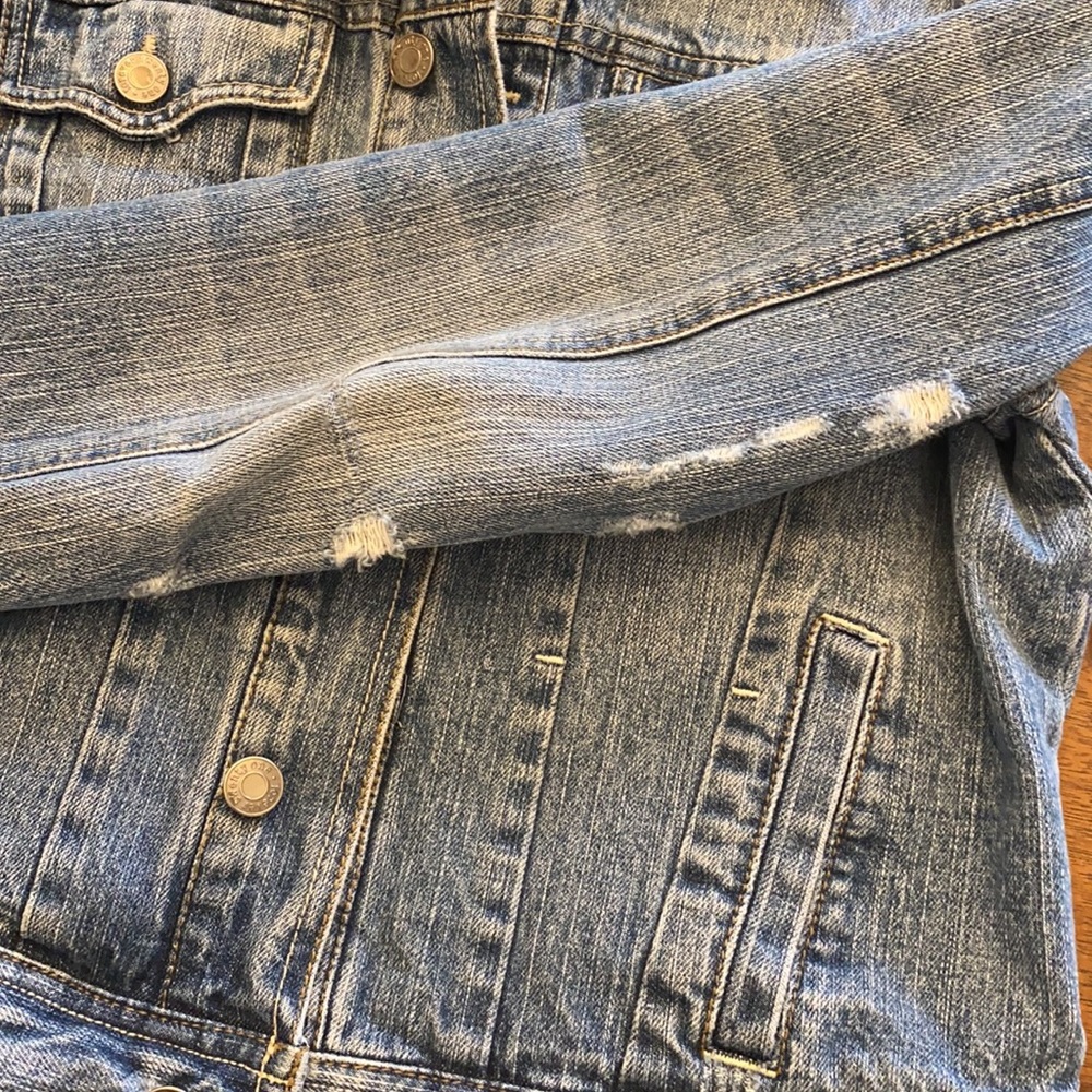 Forever 21 Distressed Jean Jacket, Size L - Picture 7 of 9